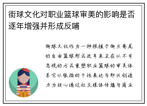 街球文化对职业篮球审美的影响是否逐年增强并形成反哺